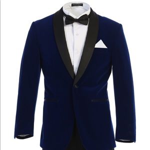 Men's Premium Slim Fit Indigo Blue with Black Shawl Lapel Velvet Tuxedo Jacket